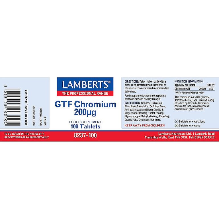 Lamberts GTF Chromium (as Picolinate) 200mg ( 100 tablets ) # 8237