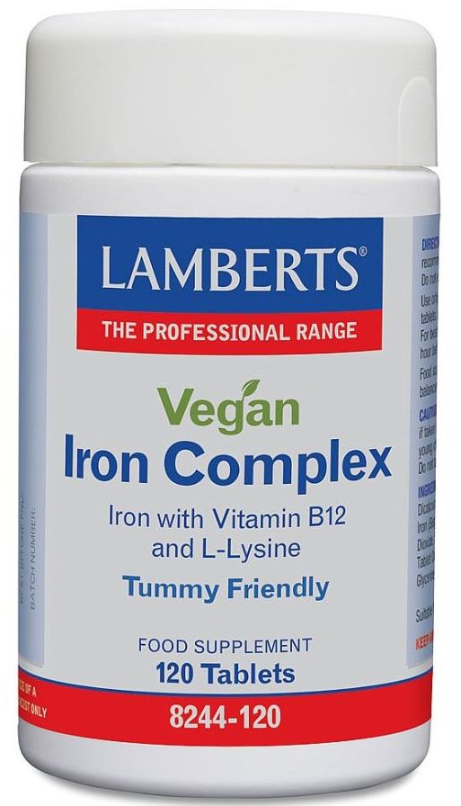 Lamberts Vegan Iron Complex (Vitamin B12 and L-Lysine) 120 Tablets #8244