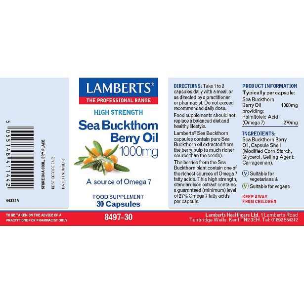 Lamberts Sea Buckthorn Berry Oil 1000mg (30 Capsules) #8497