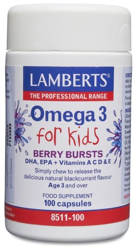 Lamberts Omega 3 for Kids Berry Bursts (DHA, EPA + Vitamins A, C, D & E) 100 Caps # 8511