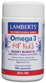 Lamberts Omega 3 for Kids Berry Bursts (DHA, EPA + Vitamins A, C, D & E) 100 Caps # 8511