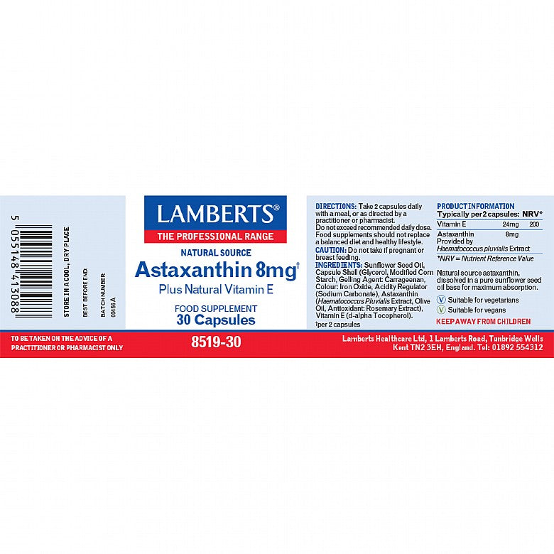 Lamberts Astaxanthin 8mg 30 Capsules #8519