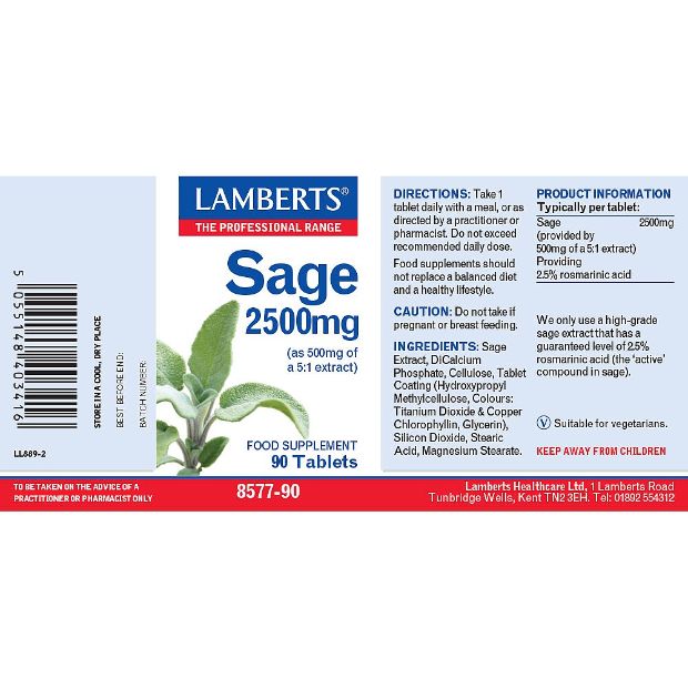 Lamberts Sage 2500mg (2.5% rosmarinic acid) 90 Tablets # 8577