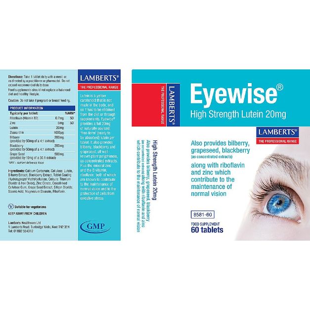 Lamberts Eyewise High strength Lutein 20mg ( 60 Tablets) # 8581