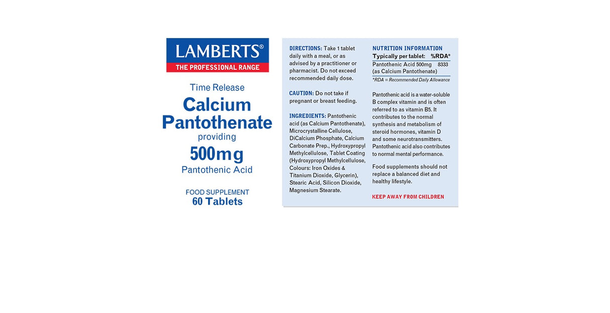 Lamberts Calcium Pantothenate 500mg (60 Tablets) # 8057