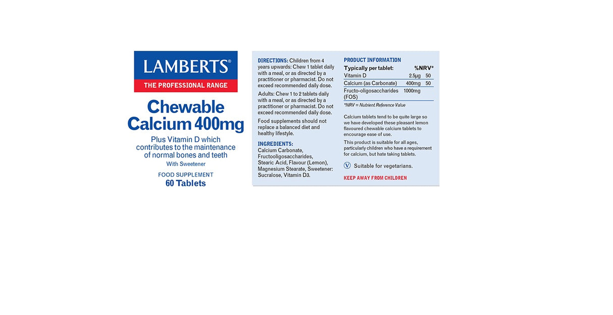 Lamberts Chewable Calcium 400mg (60 Tablets) # 8222