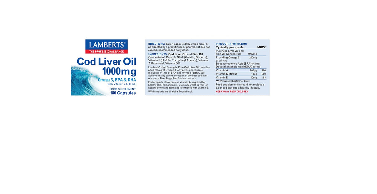 Lamberts Cod Liver Oil 1000mg (180 Capsules) # 8554