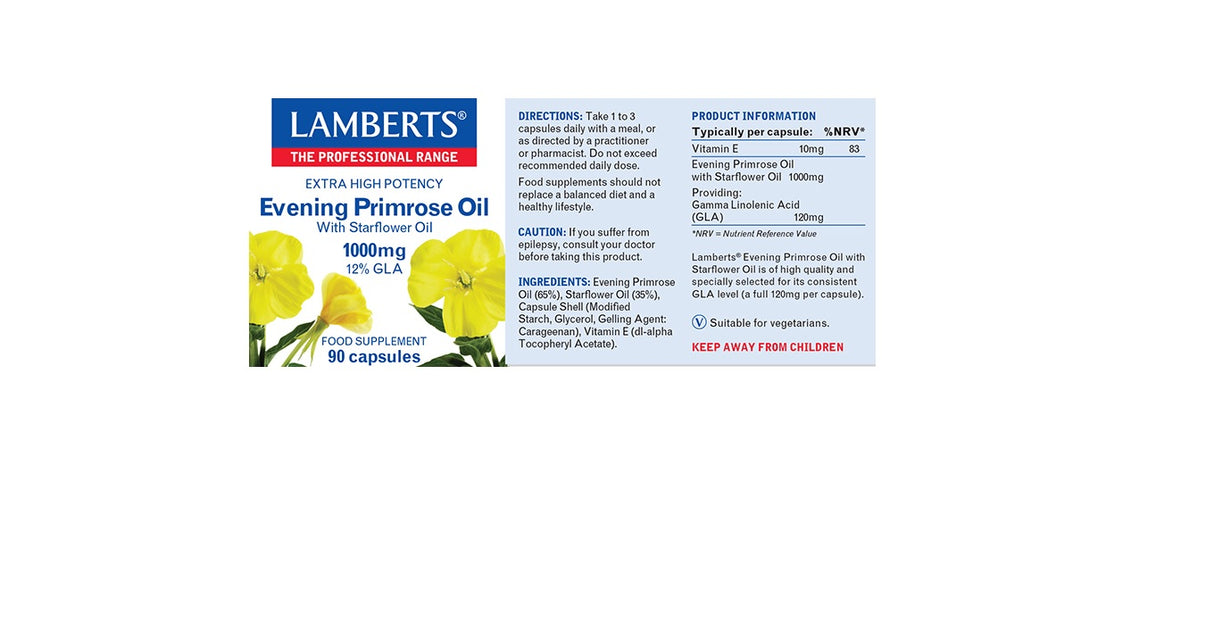 Lamberts Evening Primrose Oil 1000mg (90 Caps) # 8501