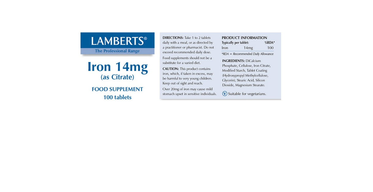 Lamberts Iron 14mg (100 Tablets) # 8243