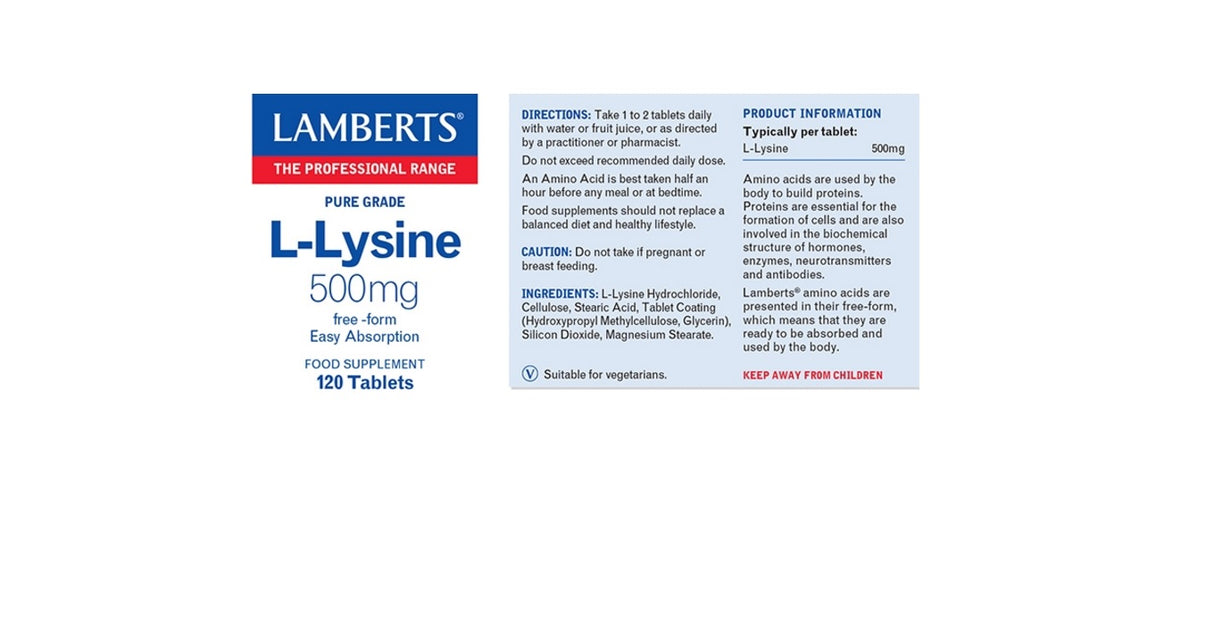 Lamberts L-Lysine 500mg (120 Tablets) # 8316