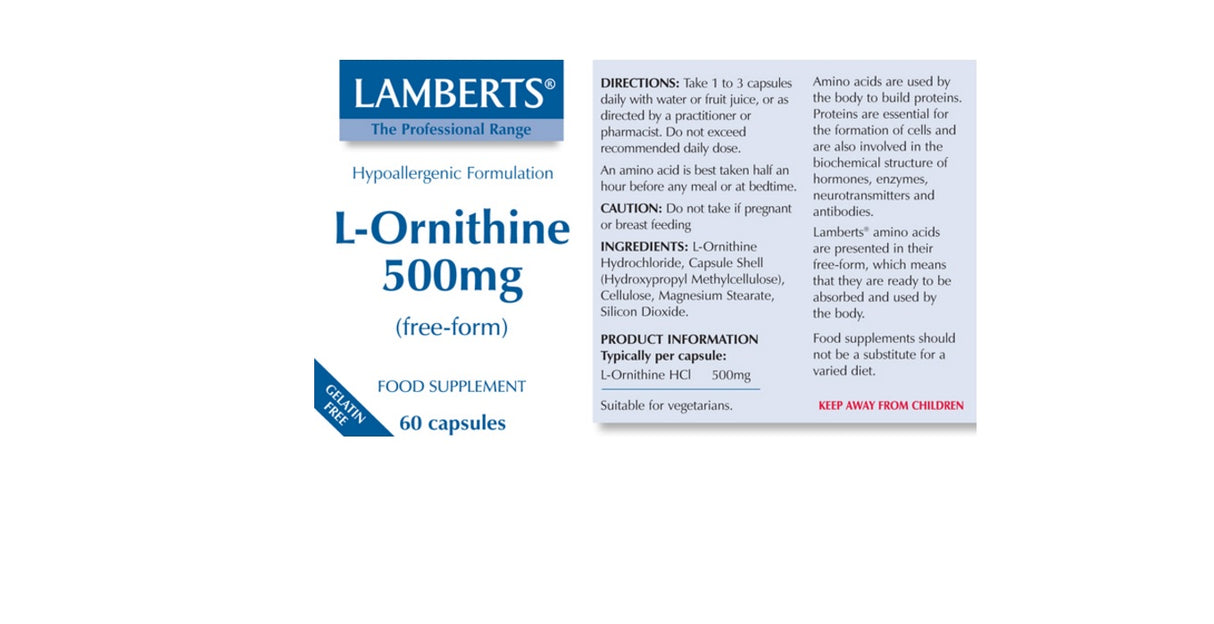 Lamberts L-Ornithine 500mg (60 Capsules) # 8319