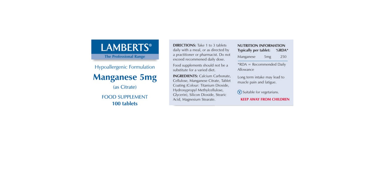 Lamberts Manganese 4mg (100 Tablets) # 8249