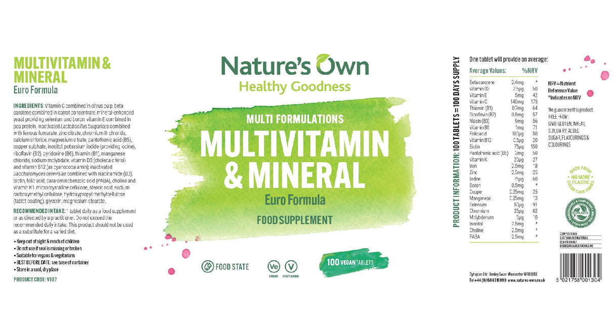 Nature's Own Multivitamin & Mineral Euro Formula - 100 tablets