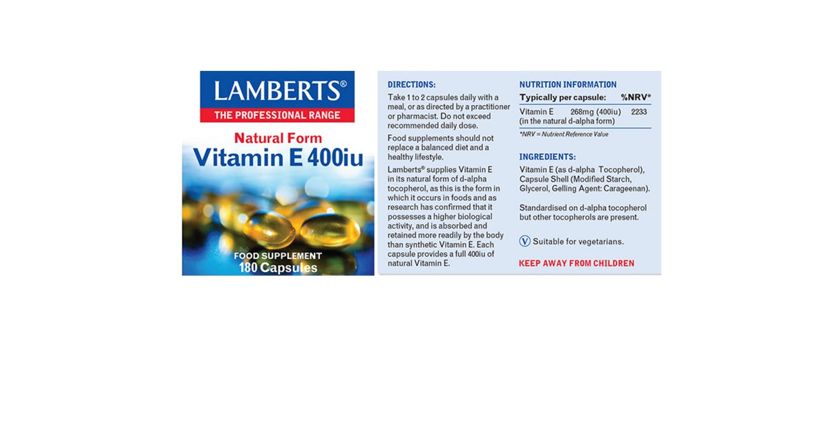 Lamberts Natural Vitamin E 400 i.u.(268 mg) 180 Caps # 8708