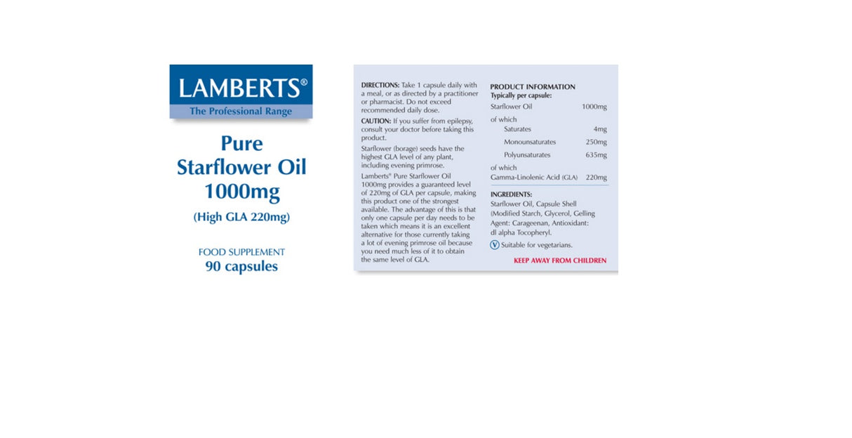 Lamberts Pure Starflower Oil 1000mg (90 Capsules) # 8499