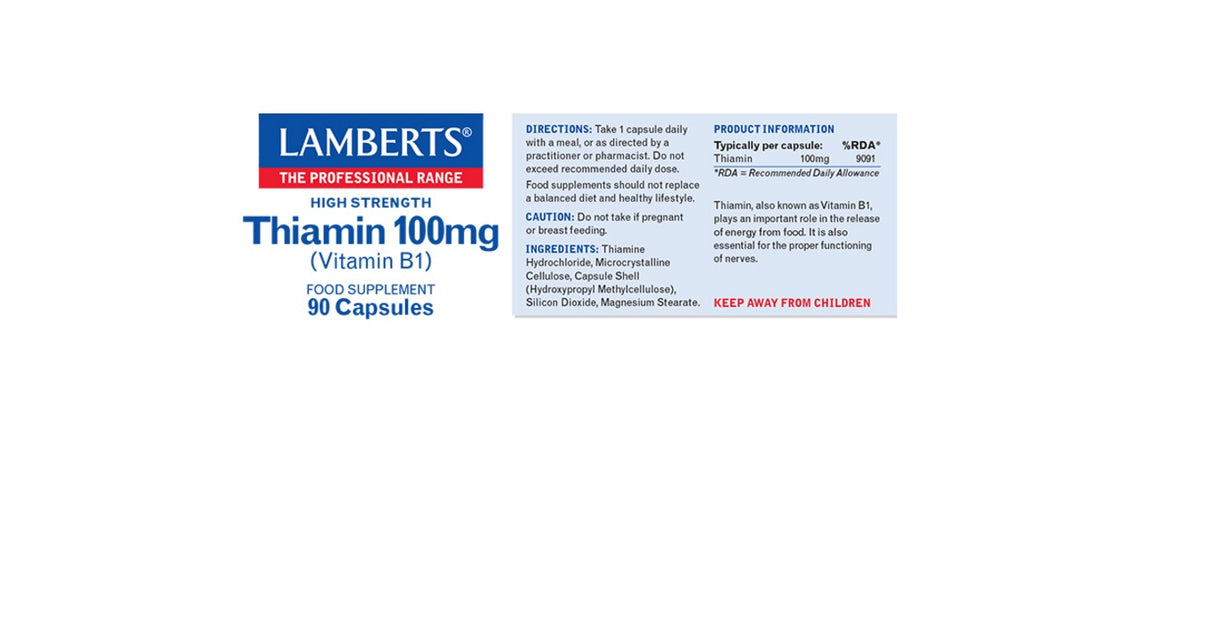 Lamberts Thiamin 100mg (Vit B-1) 90 Capsules # 8042